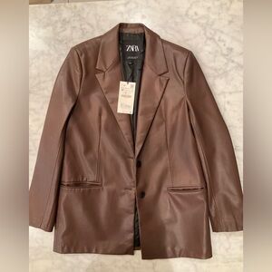 Zara Women's Chocolate Brown faux leather Blazer